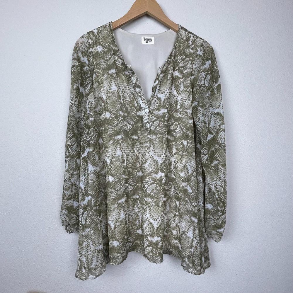 Show Me Your Mumu Oversized Blouse Women's Sz S Snake Print V-Neck Boho Top‎